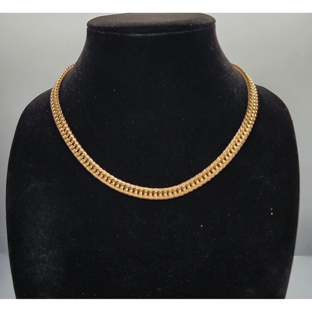 Gold Tone Flat Braided Weave Chain Necklace Short Choker Statement Fashion